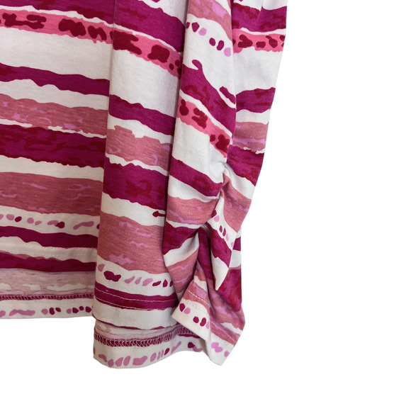 Country Store Womens Short Sleeve Tee Size 3X Pink White Mixed Stripes Ruched - Picture 3 of 6